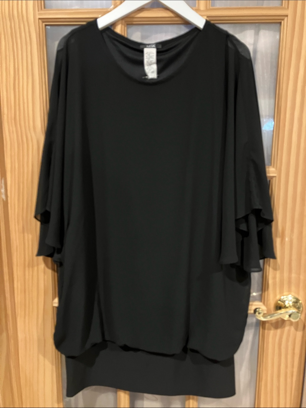 Msk Black Layered Flutter-Sleeve Midi Dress